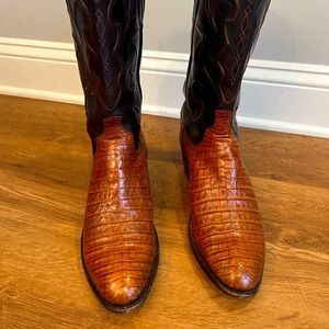 Lucchese Caiman pecan vamps, chocolate shafts